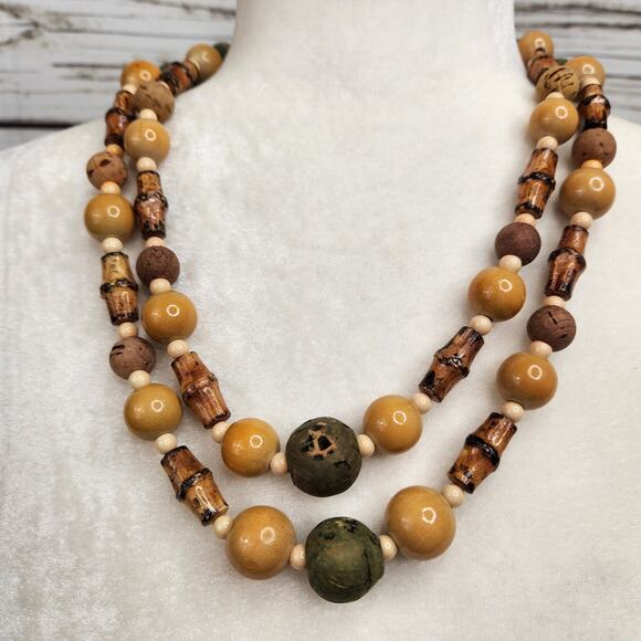 Vintage Multi Strand Bohemian Wooden Beaded Necklace Retro - Picture 5 of 5